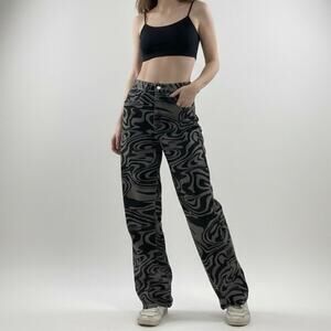 SHEIN High Rise Grey & Black Abstract Swirl Denim Statement Pants